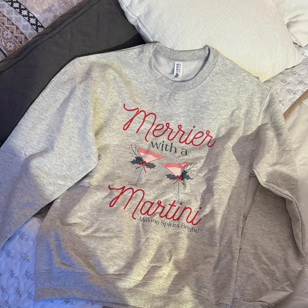 Gray 'Merrier with a Martini' Sweatshirt - Picture 1 of 3